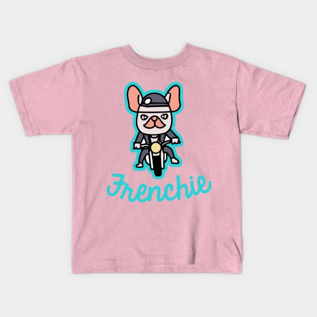Frenchie Biker Motorcycle Dog Owner Frenchie Funny Dog Kids T-Shirt by BetterManufaktur